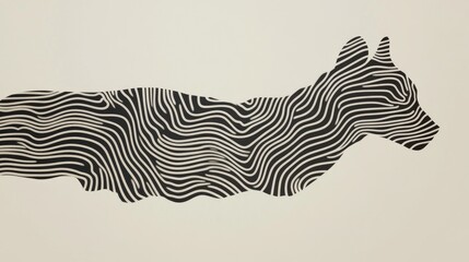 Poster - Abstract black and white illustration of a flowing dog silhouette created with intricate wavy patterns, showcasing modern artistic design and creativity in animal representation
