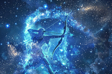 Wall Mural - astrological composition with sagittarius zodiac sign symbol