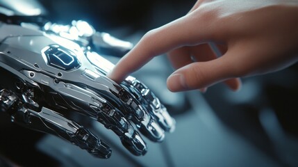 Poster - A hand is touching a robot's finger