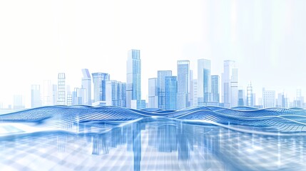 Wall Mural - Digital technology Blue and white future city glass building poster background