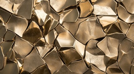 Poster - A gold and silver rock wall with many different sized rocks