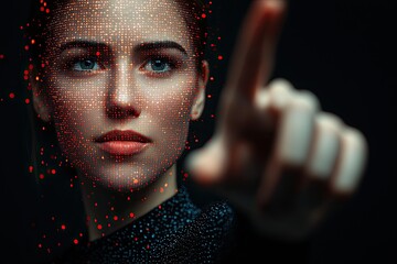 Aufkleber - Futuristic interaction woman engaging with technology in digital realm portrait style conceptual art close-up view innovation theme