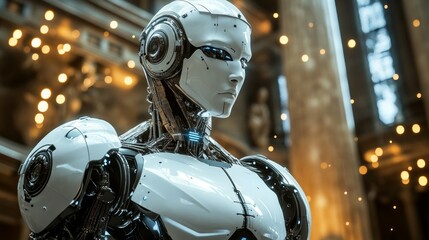 Poster - Robot Assistant close up face portrait. New technology