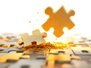 An image of a puzzle piece falling into place, symbolizing the final piece of a project or plan. Use warm, yellow lighting to suggest a sense of achievement and success.