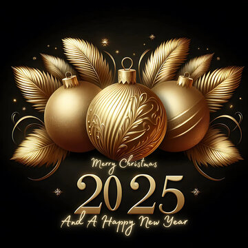 2025 merry christmas and happy new year 3d render of luxury greeting template
