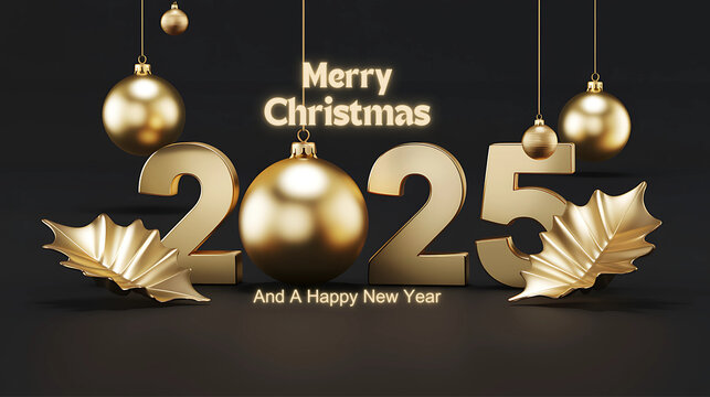 2025 merry christmas and happy new year 3d render of luxury greeting template
