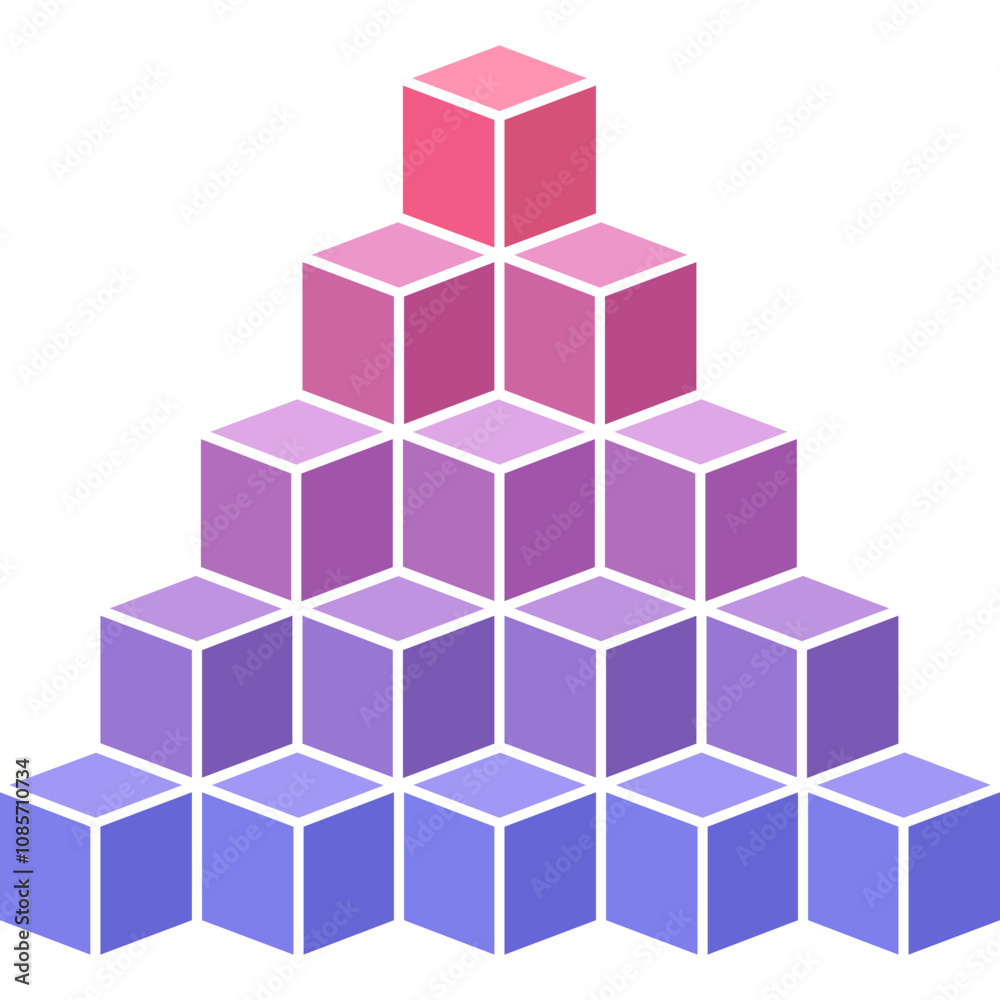 Pyramid shaped hierarchy of 3d cubes elements. Vector color ...