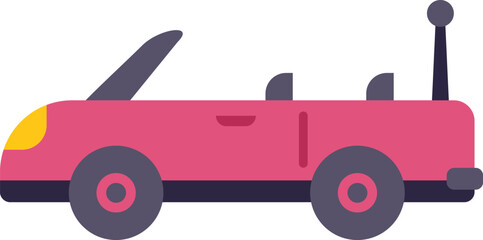 Poster - pink cartoon cabriolet car with remote control antenna side view, flat colorful vector illustration 