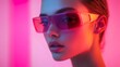 © Vasyl - Stylish woman in sleek sunglasses with glowing neon lighting