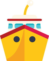 Poster - colorful vector illustration of a passenger ferry boat sailing on the sea, front view, isolated on w