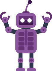 Poster - friendly looking purple robot raising his arms, isolated on a white background