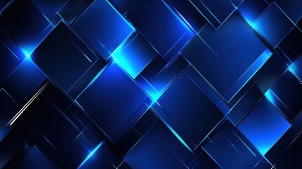 Poster - Abstract Background of Interconnected Blue and Black Geometric Shapes with Bright Glowing Highlights for Modern Design and Technology Themes