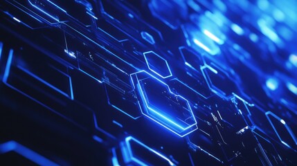 Poster - Futuristic Abstract Digital Design with Blue Neon Lines and Hexagonal Shapes Creating a High-Tech Background for Technology and Innovation Themes