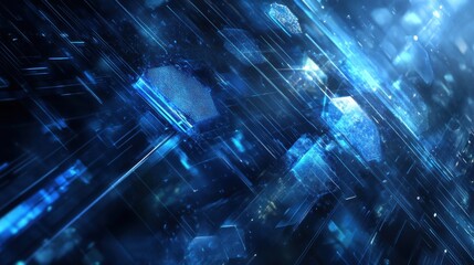 Poster - Abstract futuristic blue technological background with shimmering light effects, glowing particles, and dynamic motion elements for digital design and innovation themes