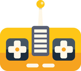 Poster - simple yellow remote control with an antenna extending upwards, featuring two large buttons and a po