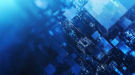 Poster - Abstract Digital Technology Background Featuring Glowing Blue Cubes and Complex Data Structures in a Futuristic Matrix Environment