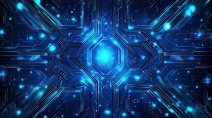 Poster - Futuristic Blue Abstract Technology Background with Glowing Elements and Circuit Patterns for Science and Innovation Themes