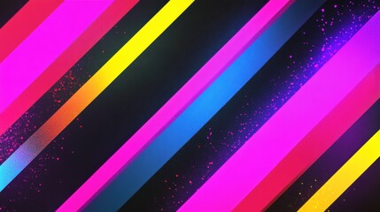 Poster - Vibrant Abstract Background with Diagonal Stripes in Neon Colors Featuring Pink, Yellow, and Blue Against a Dark Canvas Creating an Energetic Atmosphere