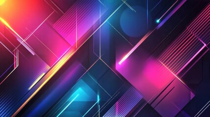 Poster - Abstract Geometric Background with Vibrant Colors and Light Effects for Use in Digital Design, Video Backgrounds, and Modern Art Projects