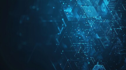 Poster - Abstract geometric background with glowing blue hexagons and dynamic particles illustrating technology, data, and digital innovation in a futuristic design concept.