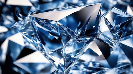 Poster - Stunning Close-Up of Brilliant Blue Diamonds Sparkling in Light, Showcasing Their Intricate Cut and Shimmering Facets in a Luxurious and Elegant Setting