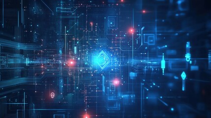 Poster - Futuristic Digital Space with Glowing Connectivity and Data Flow Representing Technology, Innovation, and Data Visualization in Computer Networks