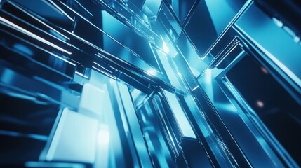 Poster - Abstract Digital Artwork Featuring Reflective Geometric Shapes in a Captivating Fusion of Light and Texture, Ideal for Modern Design and Technology Themes