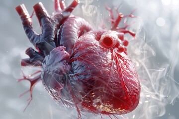 Poster - 3d visualization of a heart ,a human heart submerged in a tranquil, watery environment, highlighting