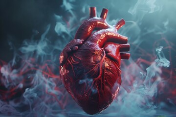 Poster - 3d visualization of a heart ,a human heart displayed within a serene aquatic setting, emphasizing it