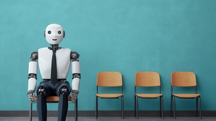 Poster - Robot in waiting future human resource concept office space modern environment front view