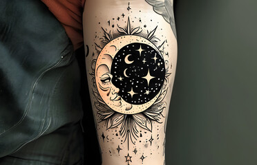 Sticker - Black and White Moon Tattoo