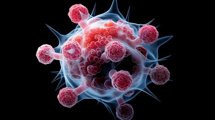 Poster - Detailed Illustration of a Malignant Tumor Structure with Cellular Components under Bright Lighting and High-Resolution Visualization for Medical Research and Education
