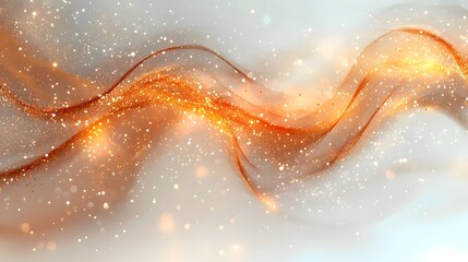 Poster - An abstract wave of shimmering orange and gold particles gracefully flows against a soft, ethereal background, creating a sense of movement and elegance.