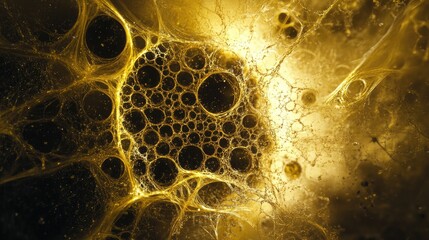 Poster - Mesmerizing abstract background of swirling gold and black sulfur particles, intricate patterns, deep shadow effects, luminous highlights, dramatic lighting