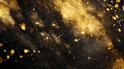Poster - Mesmerizing abstract background of swirling gold and black sulfur particles, intricate patterns, deep shadow effects, luminous highlights, dramatic lighting