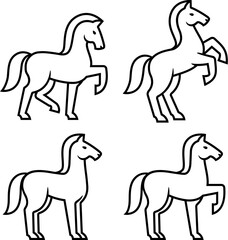 Wall Mural - Stylized horse icon set, four horses in different poses. Vector illustration, emblem or logo design element.