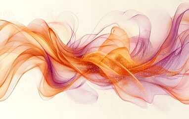Poster - An abstract illustration featuring flowing ribbons of orange and purple hues, creating a sense of motion and fluidity against a soft background.