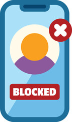 Poster - illustration of a smartphone showing a blocked user profile with a cross mark, representing the conc