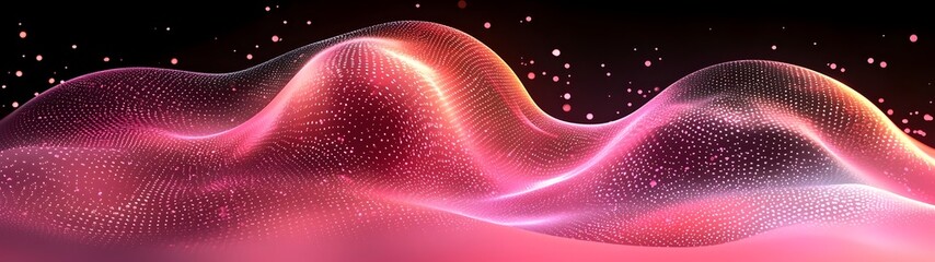 Poster - A mesmerizing abstract composition featuring flowing waves with a gradient of pink and purple hues, illuminated with glowing dots, evoking a serene and futuristic atmosphere.