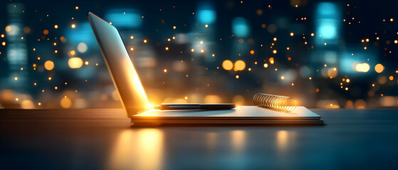 Poster - A sleek laptop glowing with a vibrant background, symbolizing innovation and connectivity in the digital age.