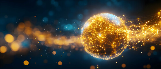 Poster - An abstract representation of a glowing sphere with vibrant lights and dynamic energy swirling around it.