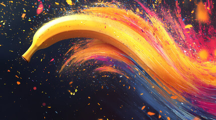 Wall Mural - abstract banana peel forming a whirl of colorful energy sparks, dynamic energy concept. whirl. illus