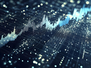 Poster - Dynamic data visualization of abstract digital graph showcasing fluctuating trends and statistics in technology.