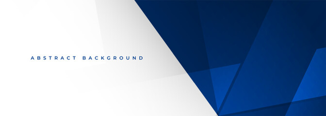 Poster - White and blue modern abstract wide banner with geometric shapes. Dark blue and white abstract background. Vector illustration