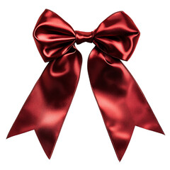 A beautiful red satin bow with elegant tails, perfect for gift wrapping, decorations, and festive occasions.