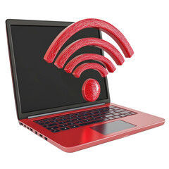 Poster - wifi red icon on laptop that's protected on a white background PNG