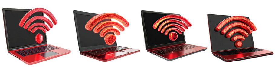 Poster - Set of wifi red icon on laptop that's protected on a white background PNG