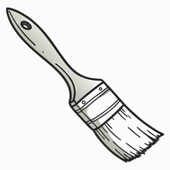 Wall Mural - A detailed black and white illustration of a paintbrush, showcasing its bristles and handle in a classic artistic style.
