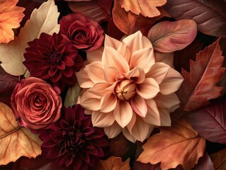 Wall Mural - Close-up of flower with leaves