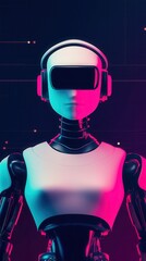 Poster - Innovative robot interaction digital space technology showcase futuristic environment close-up view social media integration